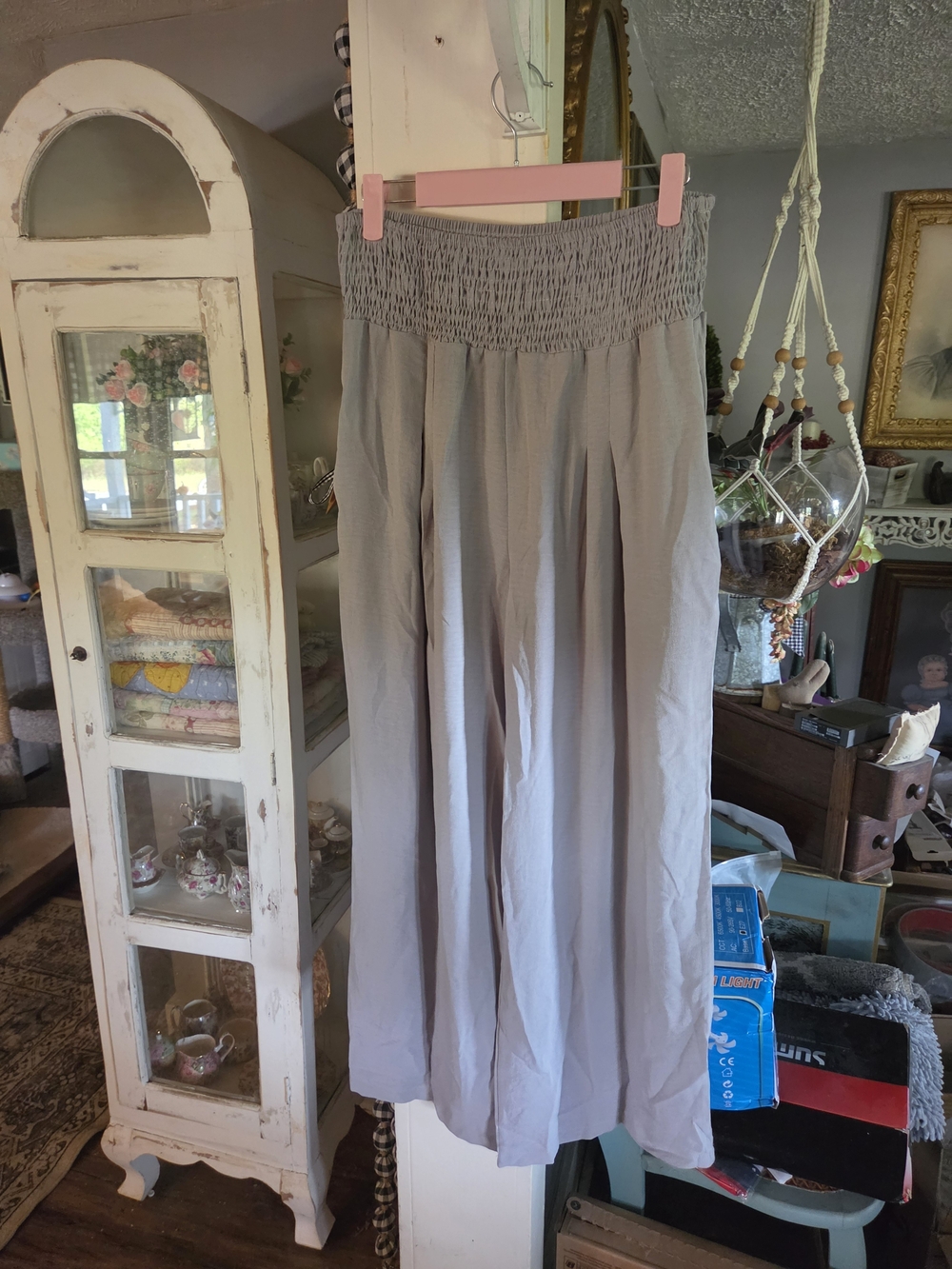Yesfashion Women’s High-Waist Wide Leg Pants in Light Gray